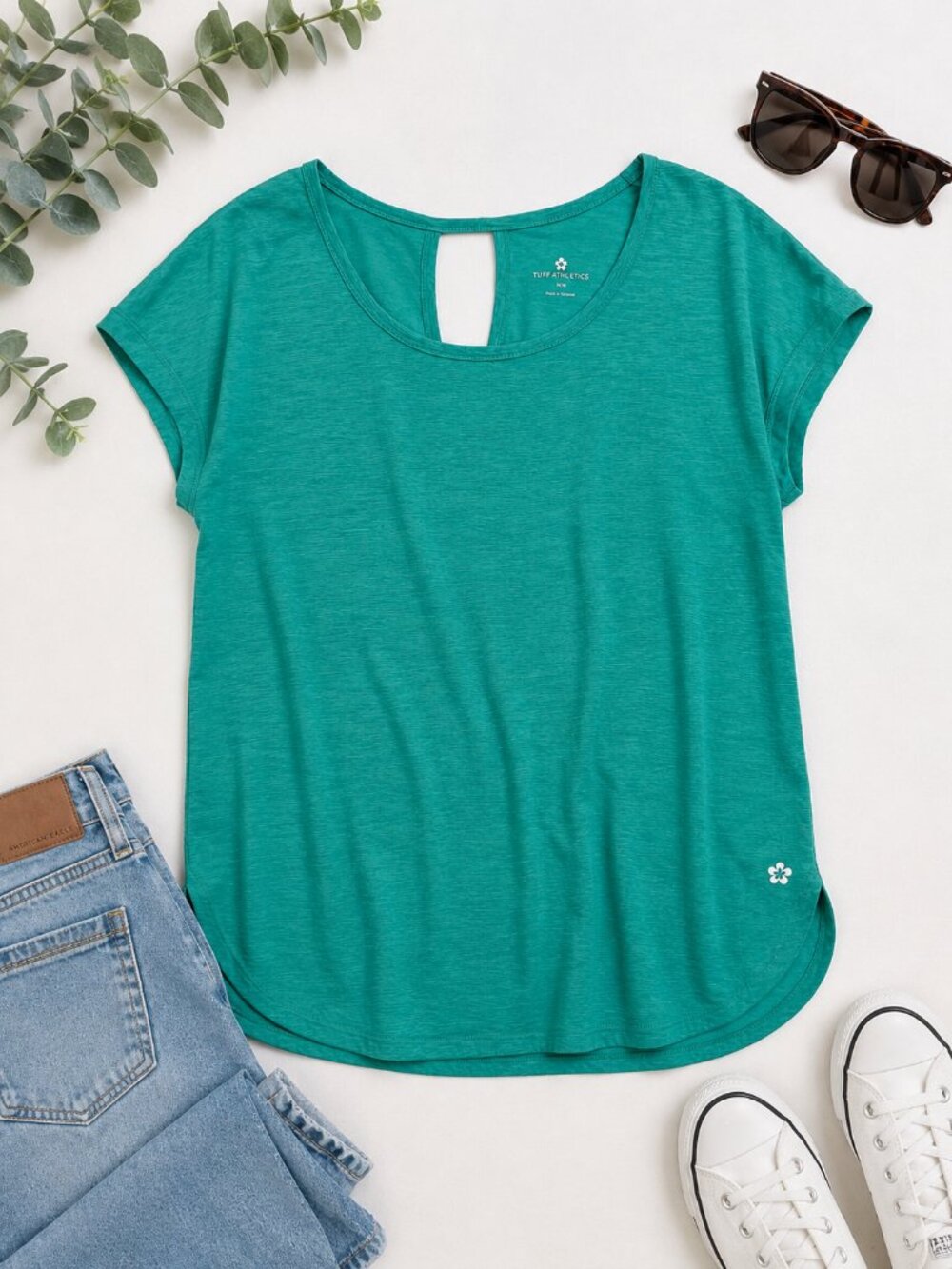 Tuff Athletics Women’s Medium Teal Keyhole Back Athletic Top
